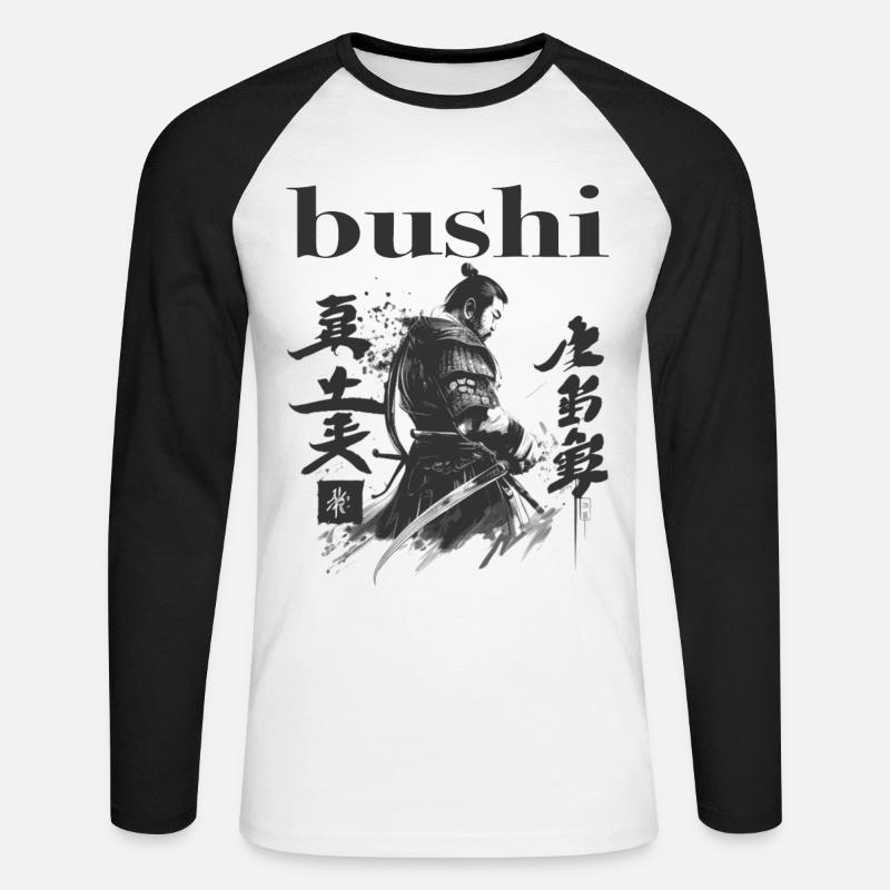 Bushi Samurai Krieger - Unisex Baseballshirt langarm - Weiß/Schwarz