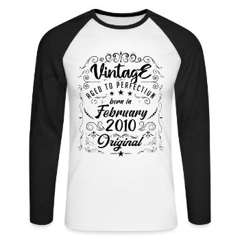 Vintage Né(e) en Février 2010 anniversaire février - T-shirt baseball manches longues Homme - blanc/noir - Devant - Nik (191cm)