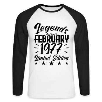 Naissance En Février 1977. Cadeau d'anniversaire. - T-shirt baseball manches longues Homme - blanc/noir - Devant - Nik (191cm)