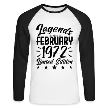 Geboren 1972. Geburtstagsgeschenk. - Unisex Baseballshirt langarm - Weiß/Schwarz - Vorne - Nik (191cm)