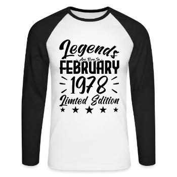 Naissance En Février 1978. Cadeau d'anniversaire. - T-shirt baseball manches longues Homme - blanc/noir - Devant - Nik (191cm)
