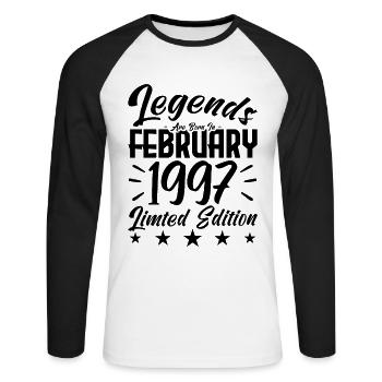 Naissance En Février 1997. Cadeau d'anniversaire. - T-shirt baseball manches longues Homme - blanc/noir - Devant - Nik (191cm)