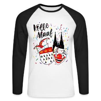 Karneval Kostüm Kölle Alaaf Herz Köln Clown - Unisex Baseballshirt langarm - Weiß/Schwarz - Vorne - Nik (191cm)