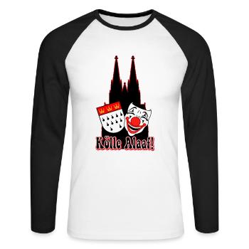 Karneval Kostüm Kölle Alaaf Clown Wappen Dom Köln - Unisex Baseballshirt langarm - Weiß/Schwarz - Vorne - Nik (191cm)