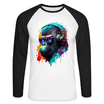 Gorilla Affe DJ Kopfhörer Sonnenbrille Club Musik - Unisex Baseballshirt langarm - Weiß/Schwarz - Vorne - Nik (191cm)