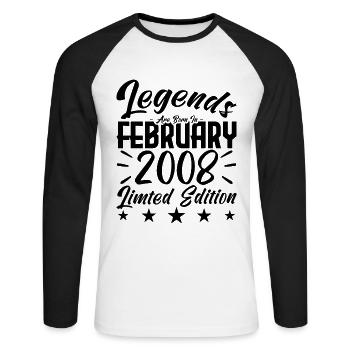 Geboren im Februar 2008. Geburtstagsgeschenk. - Unisex Baseballshirt langarm - Weiß/Schwarz - Vorne - Nik (191cm)