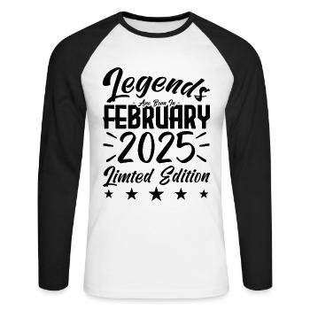 Naissance En Février 2025. Cadeau d'anniversaire. - T-shirt baseball manches longues Homme - blanc/noir - Devant - Nik (191cm)