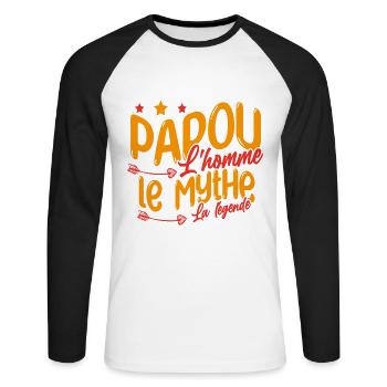 Grand-Père Papou l'Homme le Mythe la Légende - T-shirt baseball manches longues Homme - blanc/noir - Devant - Nik (191cm)