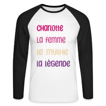 Charlotte la femme le mythe la légende Cadeau - T-shirt baseball manches longues Homme - blanc/noir - Devant - Nik (191cm)