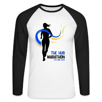 Marathon April 17, 2023 at the Hub of the Universe - Unisex Long Sleeve Baseball T-Shirt - white/black - Front - Nik (191cm)