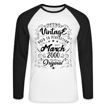 Vintage born in March 2000. Anniversary March 2000 - Unisex Long Sleeve Baseball T-Shirt - white/black - Front - Nik (191cm)