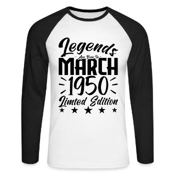 Naissance En Mars 1950. Cadeau d'anniversaire mars - T-shirt baseball manches longues Homme - blanc/noir - Devant - Nik (191cm)
