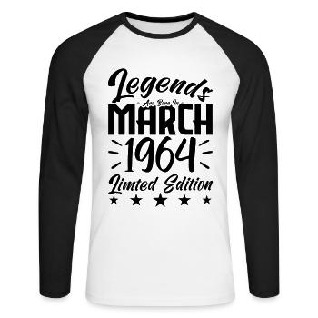 Naissance En Mars 1964. Cadeau d'anniversaire mars - T-shirt baseball manches longues Homme - blanc/noir - Devant - Nik (191cm)