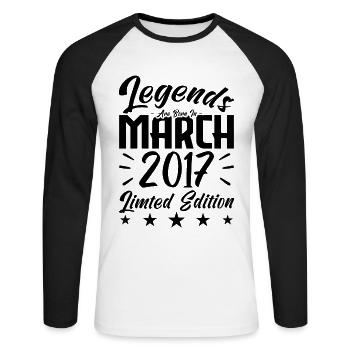 Naissance En Mars 2017. Cadeau d'anniversaire mars - T-shirt baseball manches longues Homme - blanc/noir - Devant - Nik (191cm)