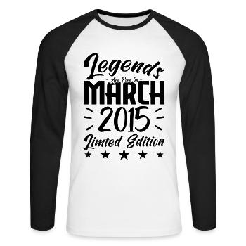 Naissance En Mars 2015. Cadeau d'anniversaire mars - T-shirt baseball manches longues Homme - blanc/noir - Devant - Nik (191cm)