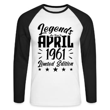 Geboren 1961 Geburtstagsgeschenk 1961 - Unisex Baseballshirt langarm - Weiß/Schwarz - Vorne - Nik (191cm)