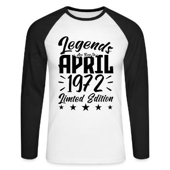 Geboren 1972 Geburtstagsgeschenk 1972 - Unisex Baseballshirt langarm - Weiß/Schwarz - Vorne - Nik (191cm)