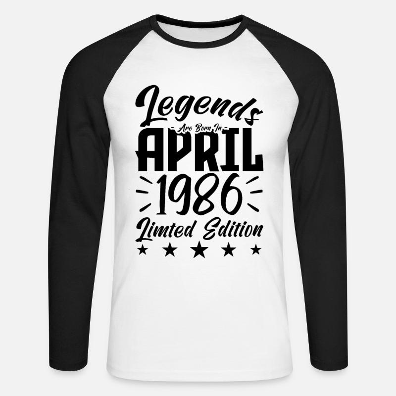 Födda 1986 Födelsedagspresent 1986 - Långärmad basebolltröja herr - vit/svart
