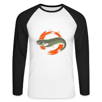 Was ist besser als ein Wels? Viele Welse - Unisex Baseballshirt langarm - Weiß/Schwarz - Vorne - Nik (191cm)