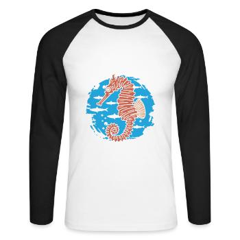 Was ist besser als ein Seepferdchen? Viele - Unisex Baseballshirt langarm - Weiß/Schwarz - Vorne - Nik (191cm)