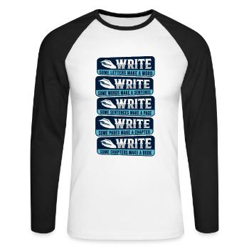 Romancier Auteur d’inspiration - T-shirt baseball manches longues Homme - blanc/noir - Devant - Nik (191cm)