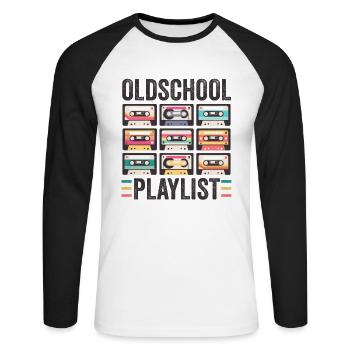 80s 90s Cassette Mixtape Retro Funny - Unisex Long Sleeve Baseball T-Shirt - white/black - Front - Nik (191cm)