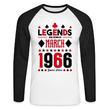 cadeau d'anniversaire Mars 1966. jeux de carte . - T-shirt baseball manches longues Homme - blanc/noir - Devant - Nik (191cm)