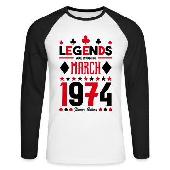 birthday gift March 1974. card games . - Unisex Long Sleeve Baseball T-Shirt - white/black - Front - Nik (191cm)