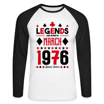 cadeau d'anniversaire Mars 1976. jeux de carte . - T-shirt baseball manches longues Homme - blanc/noir - Devant - Nik (191cm)