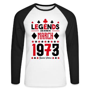 cadeau d'anniversaire Mars 1973. jeux de carte . - T-shirt baseball manches longues Homme - blanc/noir - Devant - Nik (191cm)