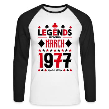 cadeau d'anniversaire Mars 1977. jeux de carte. - T-shirt baseball manches longues Homme - blanc/noir - Devant - Nik (191cm)