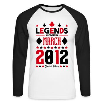 cadeau d'anniversaire Mars 2012. jeux de carte. - T-shirt baseball manches longues Homme - blanc/noir - Devant - Nik (191cm)