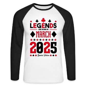 cadeau d'anniversaire Mars 2025. jeux de carte. - T-shirt baseball manches longues Homme - blanc/noir - Devant - Nik (191cm)