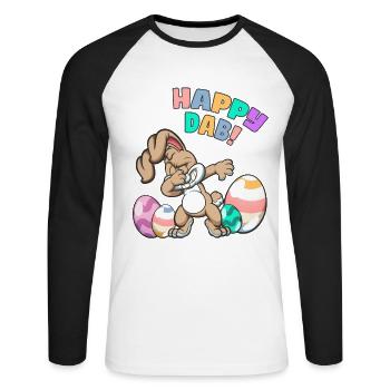 Happy Dab! Osterhase Osterfest - Unisex Baseballshirt langarm - Weiß/Schwarz - Vorne - Nik (191cm)