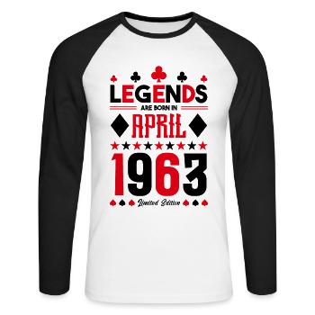 cadeau d'anniversaire avril 1963. jeux de carte. - T-shirt baseball manches longues Homme - blanc/noir - Devant - Nik (191cm)