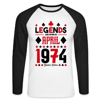 Birthday gift April 1974. card games. - Unisex Long Sleeve Baseball T-Shirt - white/black - Front - Nik (191cm)
