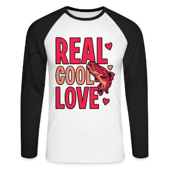 Real Cool Love - Unisex Baseballshirt langarm - Weiß/Schwarz - Vorne - Nik (191cm)
