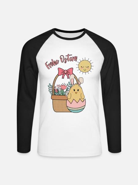 Frohe Ostern - Oster Küken - Unisex Baseballshirt langarm - Weiß/Schwarz