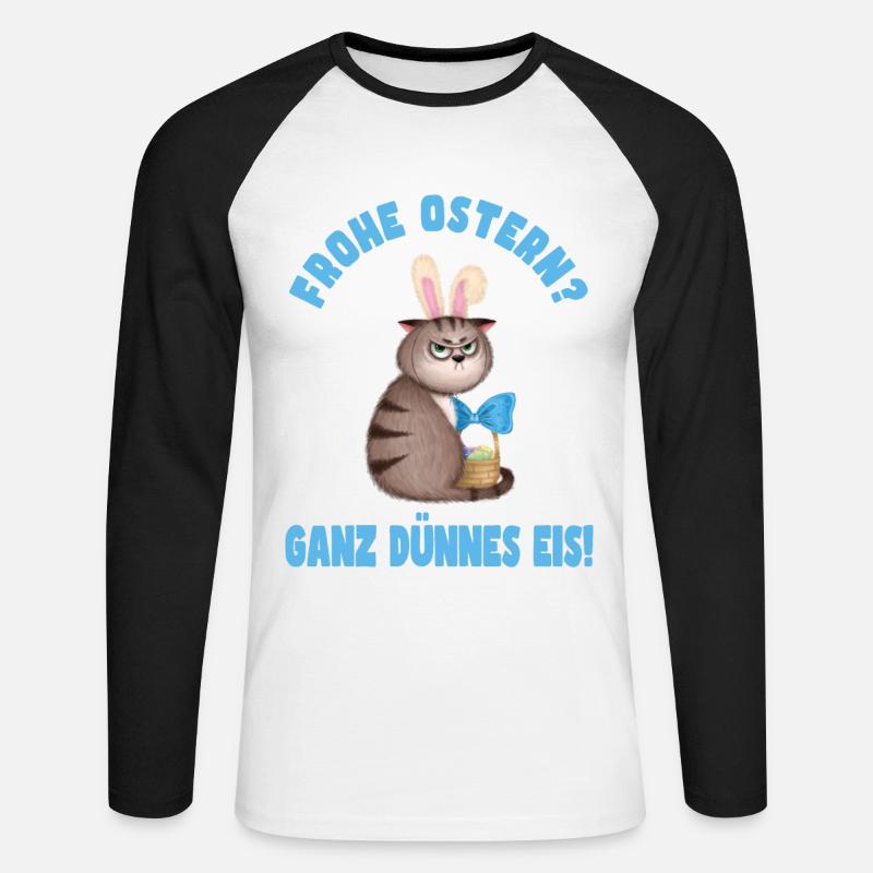 Frohe Ostern - Dünnes Eis - Katze - Unisex Baseballshirt langarm - Weiß/Schwarz