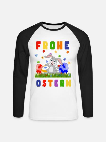 Happy Easter - Frohe Ostern Osterhase - Unisex Baseballshirt langarm - Weiß/Schwarz