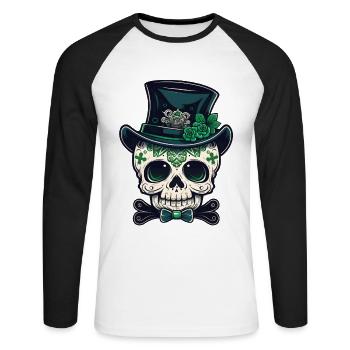Sugar Skull St Patrick's Day, Irish Sugar Skull - Unisex Long Sleeve Baseball T-Shirt - white/black - Front - Nik (191cm)