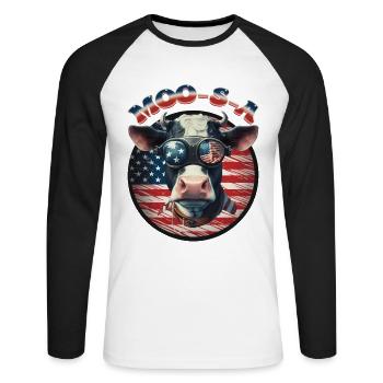 Patriotic USA Cow - Celebrate America - Unisex Long Sleeve Baseball T-Shirt - white/black - Front - Nik (191cm)