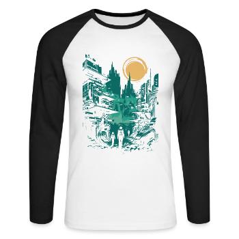 Erleben Sie Die Zukunft Mit Unserem Future City - Unisex Baseballshirt langarm - Weiß/Schwarz - Vorne - Nik (191cm)