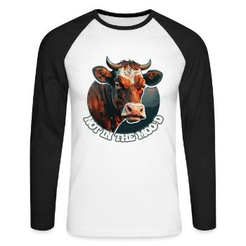 Not In The Mood - The Grumpy Farm Cow - Unisex Long Sleeve Baseball T-Shirt - white/black - Front - Nik (191cm)