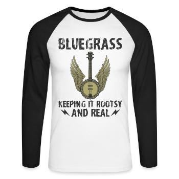 Witziges Bluegrass-Musiker-Design für - Unisex Baseballshirt langarm - Weiß/Schwarz - Vorne - Nik (191cm)