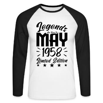 Naissance En mai 1958 Cadeau d'anniversaire 1958. - T-shirt baseball manches longues Homme - blanc/noir - Devant - Nik (191cm)