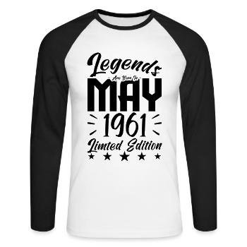 Geboren 1961 Geburtstagsgeschenk 1961. - Unisex Baseballshirt langarm - Weiß/Schwarz - Vorne - Nik (191cm)