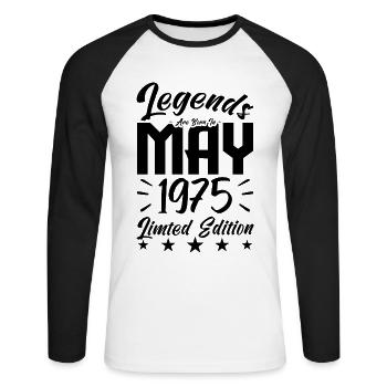 Geboren 1975 Geburtstagsgeschenk 1975. - Unisex Baseballshirt langarm - Weiß/Schwarz - Vorne - Nik (191cm)