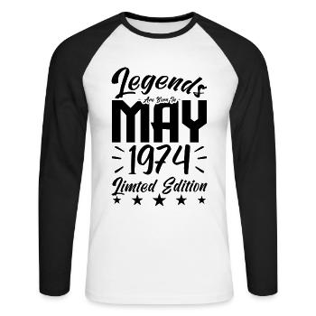 Naissance En mai 1974 Cadeau d'anniversaire 1974. - T-shirt baseball manches longues Homme - blanc/noir - Devant - Nik (191cm)