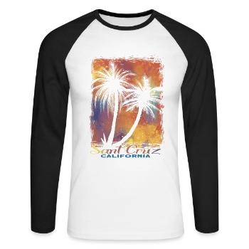 Années 70 80 Dans la ville californienne de Santa Cruz - T-shirt baseball manches longues Homme - blanc/noir - Devant - Nik (191cm)